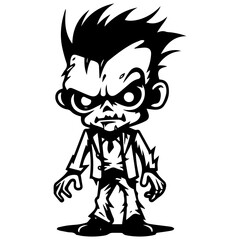 Zombie black silhouette isolated on white