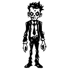 Zombie black silhouette isolated on white