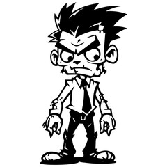 Zombie black silhouette isolated on white