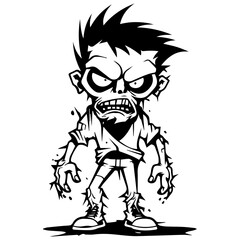 Zombie black silhouette isolated on white