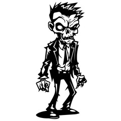 Zombie black silhouette isolated on white