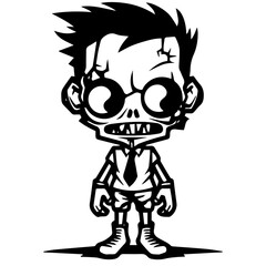 Zombie black silhouette isolated on white