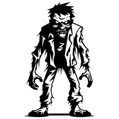 Zombie black silhouette isolated on white