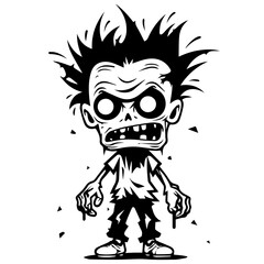 Zombie black silhouette isolated on white