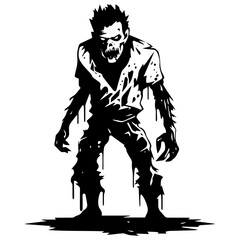 Zombie black silhouette isolated on white