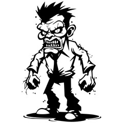 Zombie black silhouette isolated on white