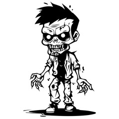 Zombie black silhouette isolated on white