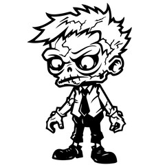 Zombie black silhouette isolated on white