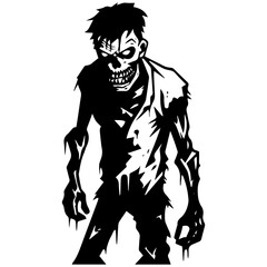 Zombie black silhouette isolated on white