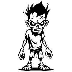 Zombie black silhouette isolated on white