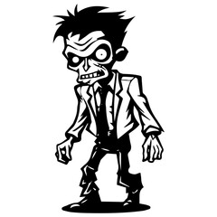 Zombie black silhouette isolated on white