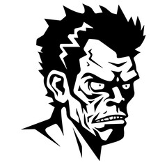 Zombie black silhouette isolated on white