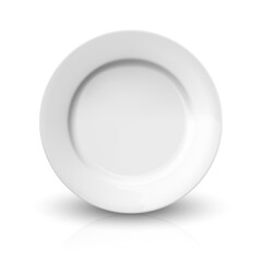 Vector 3d Realistic White Empty Porcelain, Ceramic Plate Icon Closeup Isolated. Design Template for Mockup. Stock Vector Illustration. Front View