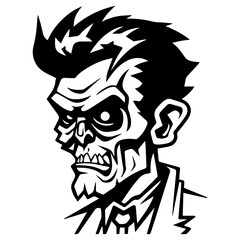 Zombie black silhouette isolated on white