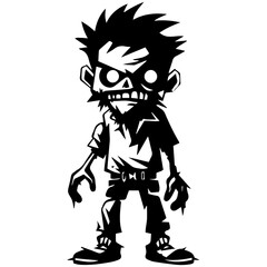 Zombie black silhouette isolated on white