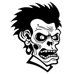 Zombie black silhouette isolated on white