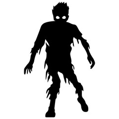 Zombie black silhouette isolated on white