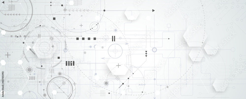 Wall mural technology banner design with hexagons abstract background.