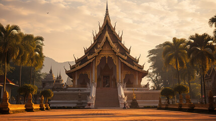 Fototapeta na wymiar Temple at Luang Phra Bang landmark of Laos with Ai generated