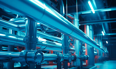 Industrial generic background illustration, with steel pipes, valves and gauges
