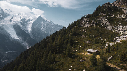 Mont Blanc and a hut, view from Planpraz / Brevent - Chamonix, France