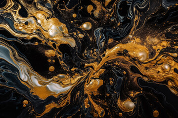 abstract dark liquid, art gold and marble splashes,generative ai