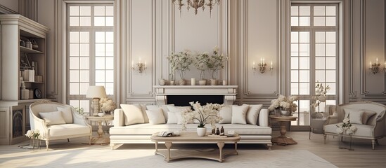 modern classic luxutu glamour interior design living room area with white sofa furniture and decorative element with bright and cosy interior home background,ai generate