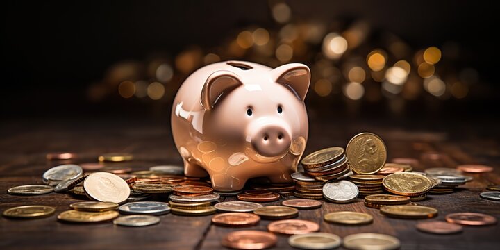AI Generated. AI Generative. Piggy pig bank coins saving cash money deposit financial element. Can be used for bank inspirational marketing income trade