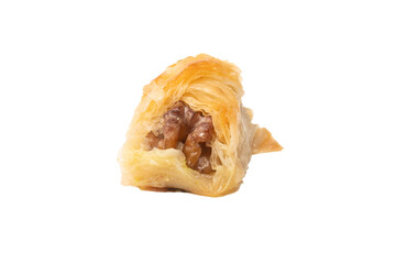 Delicious sweet baklava with walnuts isolated on white background.