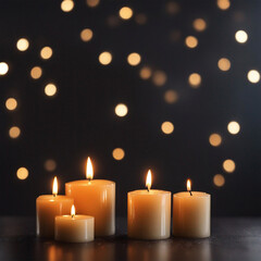 Fototapeta na wymiar Amazing candlelights with Bokeh background on white and black polka dot