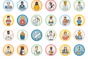 Creative and diverse icon set breaks stereotypical representations across professions and communities