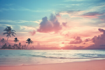 Pink Sunset over Ocean - obrazy, fototapety, plakaty