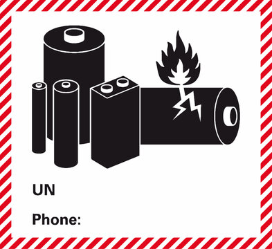 UN3481 SIGN, Dangerous goods label vector illustration, Lithium battery label vector design,. Packaging label for lithium cells.
