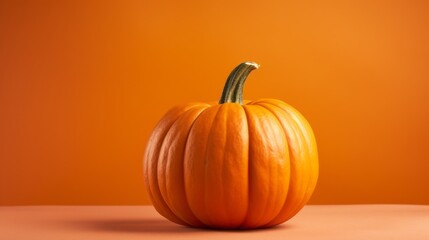 Close up of a pumpkin on pastel green background with copy space.  Minimal concept of Thanksgiving celebration