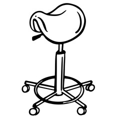 Modern Saddle Chair for apartment or office interior. Ergonomic Design furniture for health Body. Vector doodle illustration isolated on white. Hand drawn chair for advertising, site, social, interior