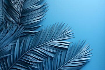 熱帯の葉のコレクション、宇宙を背景に青い色の葉の植物　Collection of tropical leaves,foliage plant in blue color with space background　Generative AI