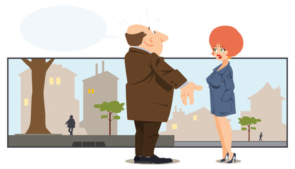 Citizens  are talking on street of city. Illustration for internet and mobile website.