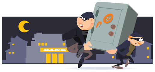 Thieves escape with safe. Illustration for internet and mobile website. - obrazy, fototapety, plakaty