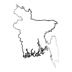 Hand Drawn Lined Bangladesh Simple Map Drawing