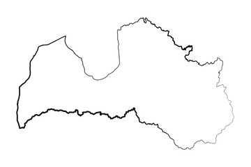Hand Drawn Lined Latvia Simple Map Drawing