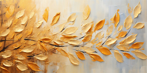 abstract golden leaves oil painting on canvas - generative ai