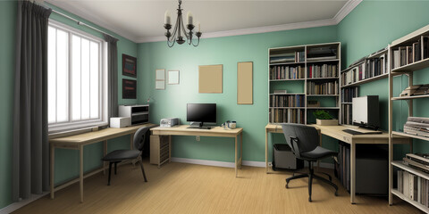 Photorealistic private room indoor for work and study