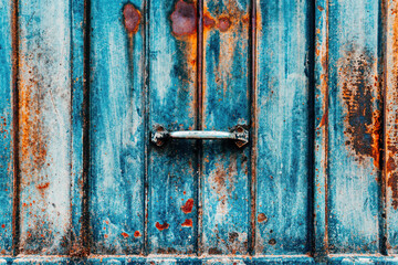 Old metal garage door handle, worn metallic surface as grunge texture and background with rust-eaten parts