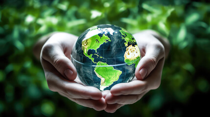 Green Planet in my Hands. Save Earth. Environment Concept (ai generated)