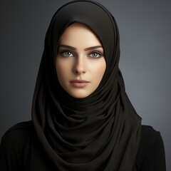 Portrait of a religious Muslim woman in a shawl, veil and veil with an open face. Beautiful girl representative of religion.