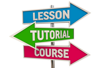 Lesson Tutorial Course Arrow Signs Learning Education Training 3d Illustration