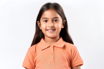 Portrait of a smiling little asian girl on a white background