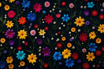 Fototapeta na wymiar Colorful abstract flower arrangements on a dark color background