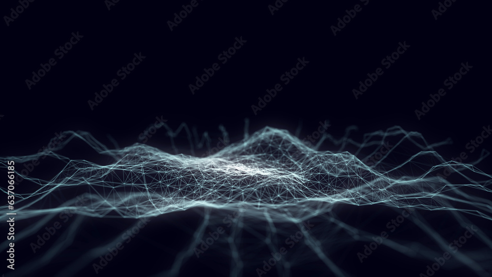 Aufkleber Technology blue circle wave with lines. Big data visualization. Analytics representation. Digital background. 3d rendering.
