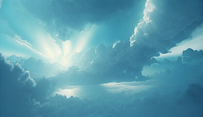 Naklejka na ściany i meble Sunlit Skies and Clouds, Blue Horizons